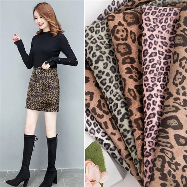 Leopard print suede fabric for garment